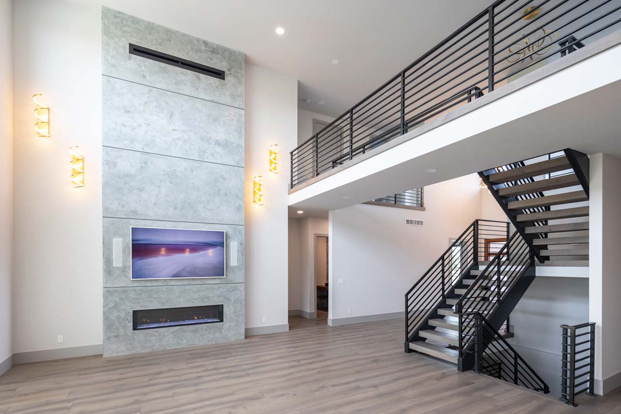 Great room with modern railing